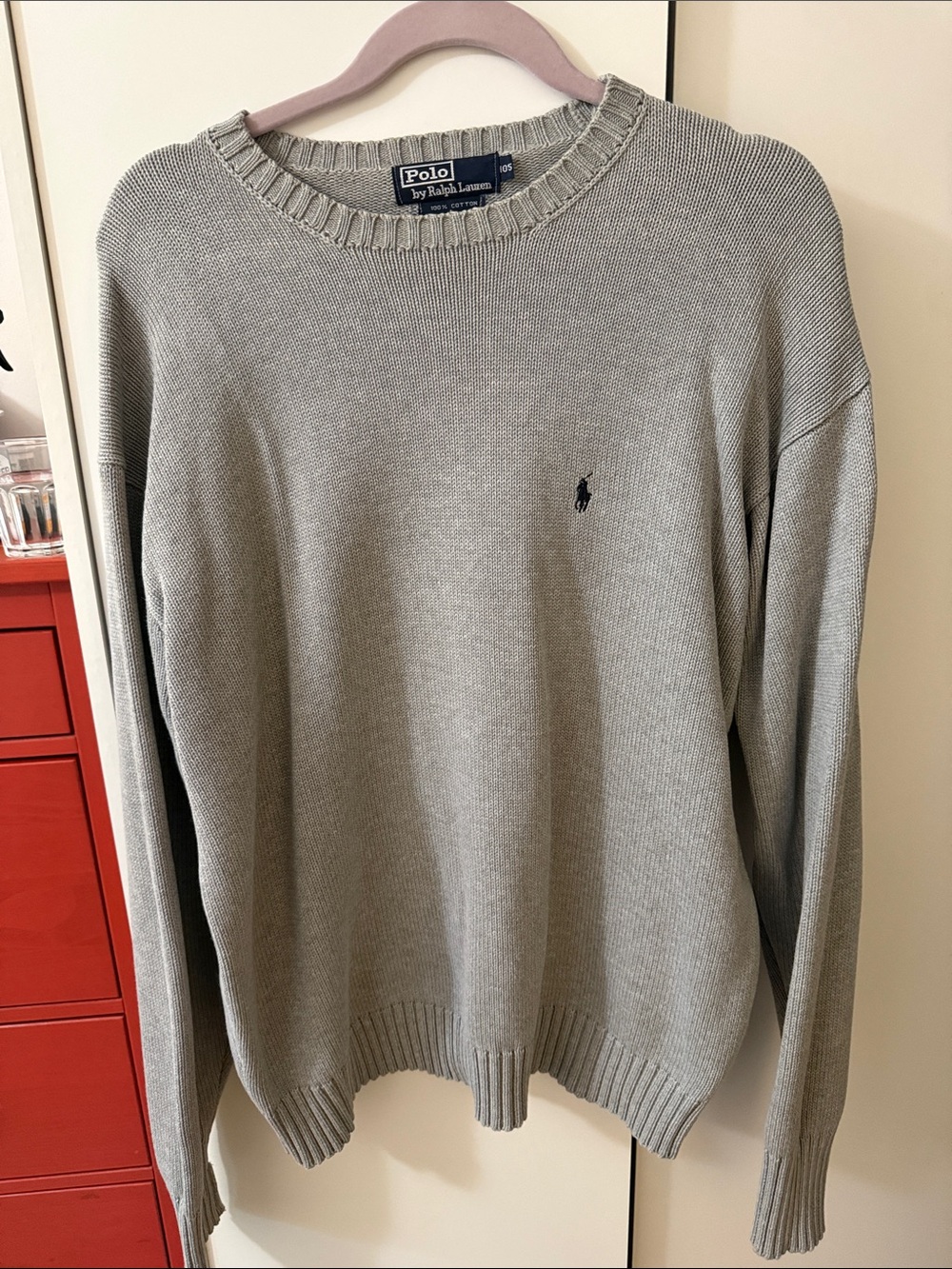 Vintage Polo by Ralph Lauren Light Gray Crewneck Sweater with Embroidered Pony